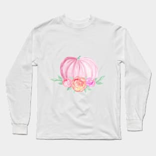 Watercolor pink pumpkin with floral Long Sleeve T-Shirt